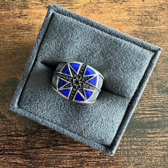 David Yurman Maritime North Star Ring w/ Lapis Lazuli & Black Diamonds - Size 10 - Picture 1 of 16